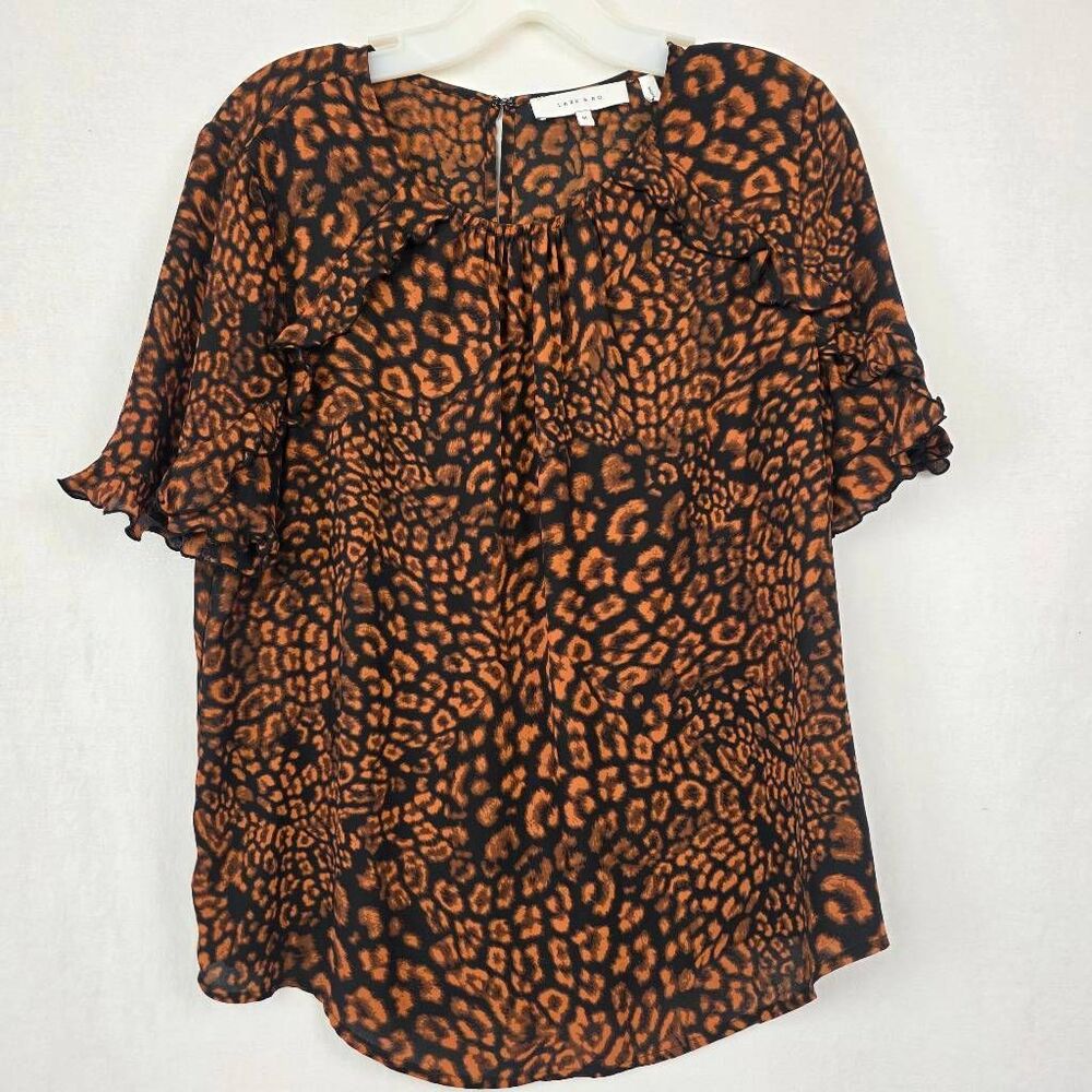 Lark & Ro Leopard Print Blouse Ruffle Sleeve M